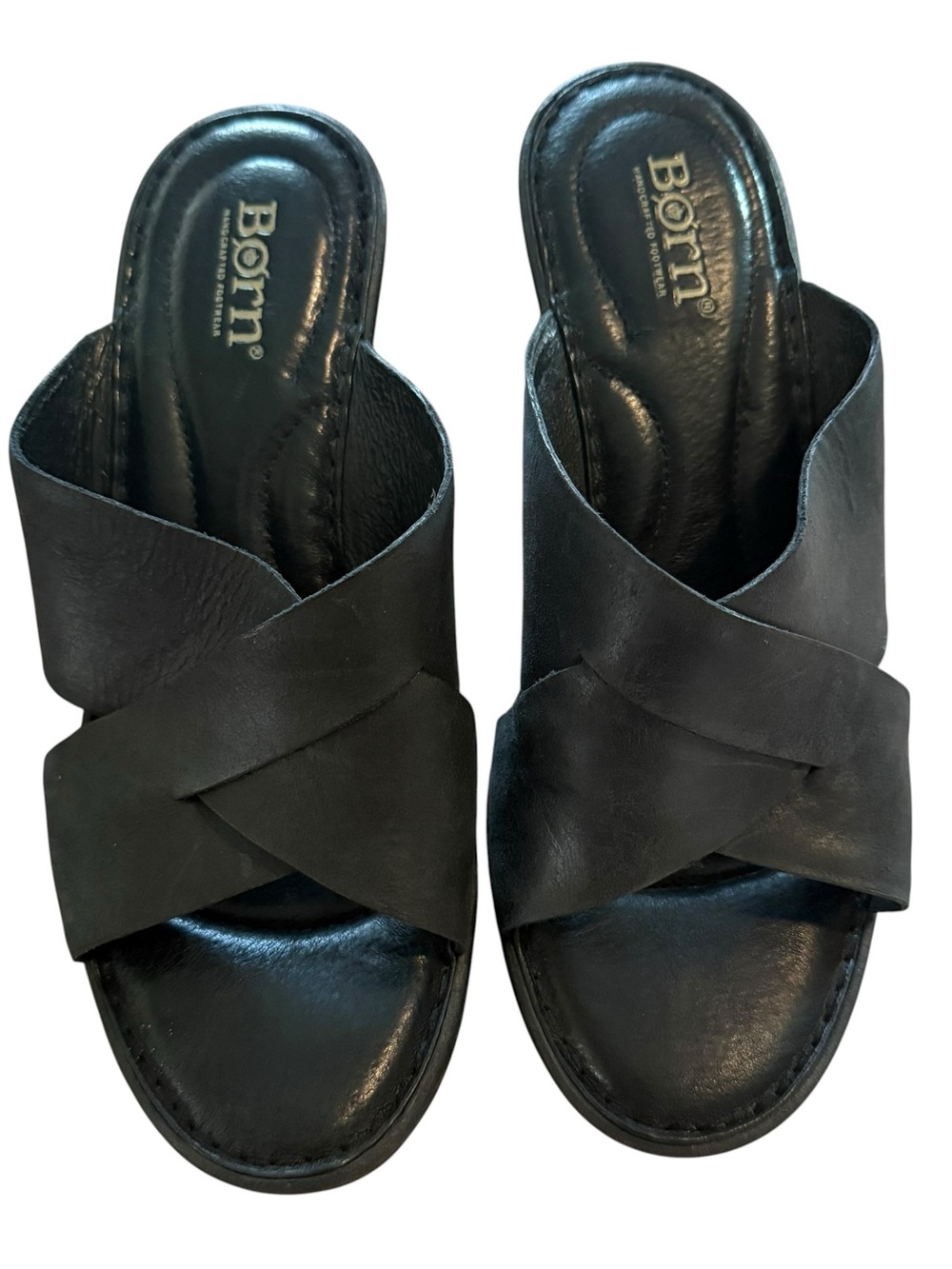 Born Women's Black Leather Slip-On Sandals